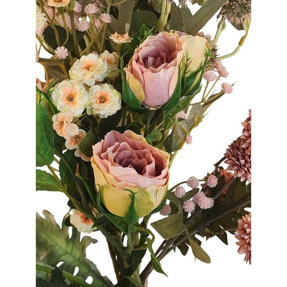 Artificial Wildflower Bouquet Roses, Thistles & Wild Blooms in Pink & Peach, Fau - Picture 2 of 15